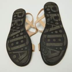 Prada Beige Patent Leather Flat Sandals Size 39