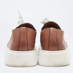 Pre Owned Prada Brown Leather Platform Low Top Sneakers Size 36