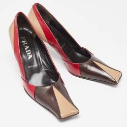 Pre Owned Prada Tricolor Leather Square Toe Pumps Size 36.5