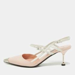 Prada Pink/White Leather Pointed Toe Slingback Pumps Size 38
