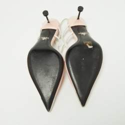 Prada Pink/White Leather Pointed Toe Slingback Pumps Size 38