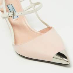 Prada Pink/White Leather Pointed Toe Slingback Pumps Size 38