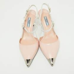 Prada Pink/White Leather Pointed Toe Slingback Pumps Size 38