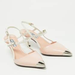 Prada Pink/White Leather Pointed Toe Slingback Pumps Size 38