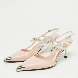 Prada Pink/White Leather Pointed Toe Slingback Pumps Size 38