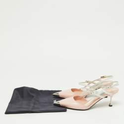 Prada Pink/White Leather Pointed Toe Slingback Pumps Size 38