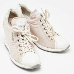 Pre Owned Prada Sport Beige/White Nylon and Leather Wedge High Top Sneakers Size 38