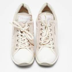 Pre Owned Prada Sport Beige/White Nylon and Leather Wedge High Top Sneakers Size 38