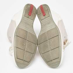 Pre Owned Prada Sport Beige/White Nylon and Leather Wedge High Top Sneakers Size 38