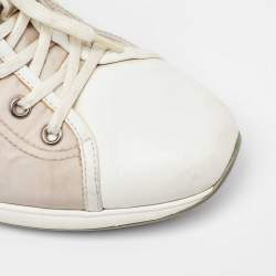 Pre Owned Prada Sport Beige/White Nylon and Leather Wedge High Top Sneakers Size 38