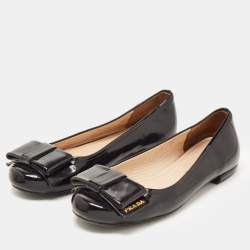 Pre Owned Prada Black Patent Leather Bow Ballet Flats Size 35