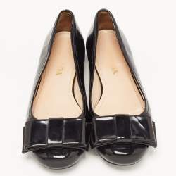 Pre Owned Prada Black Patent Leather Bow Ballet Flats Size 35