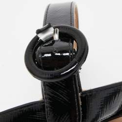 Prada Black Vernice Saffiano Leather Platform Ankle Strap Sandals Size 36