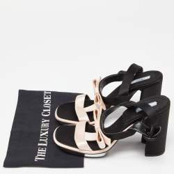 Pre Owned Prada Pink/Black Satin Bow T-Bar Ankle Strap Sandals Size 39