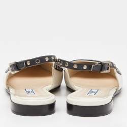 Prada Off White/Black Leather Studded Slingback Flats Size 38