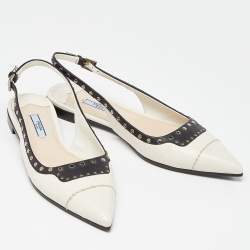 Prada Off White/Black Leather Studded Slingback Flats Size 38