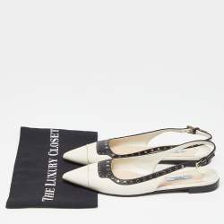 Prada Off White/Black Leather Studded Slingback Flats Size 38