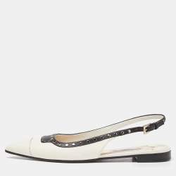 Prada Off White/Black Leather Studded Slingback Flats Size 38