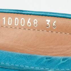 مملوكة مسبقًا Prada Blue Embossed Ostrich Bow Slip On Loafers Size 36