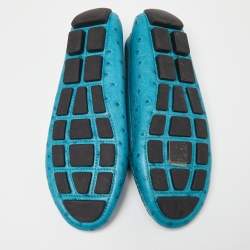 مملوكة مسبقًا Prada Blue Embossed Ostrich Bow Slip On Loafers Size 36