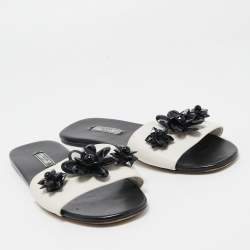 Prada White Leather Crystal Embellished Slides Flat Size 40