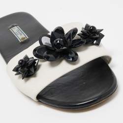Prada White Leather Crystal Embellished Slides Flat Size 40