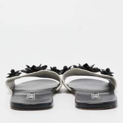 Prada White Leather Crystal Embellished Slides Flat Size 40