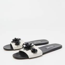 Prada White Leather Crystal Embellished Slides Flat Size 40
