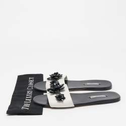 Prada White Leather Crystal Embellished Slides Flat Size 40