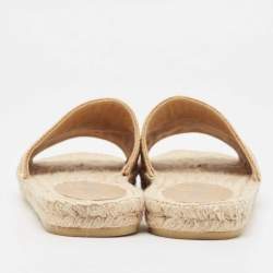 Prada Brown Raffia Embroidered Logo Slide Flats Size 40