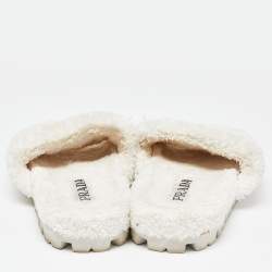 Pre Owned Prada White Terry Fabric Slides Size 38