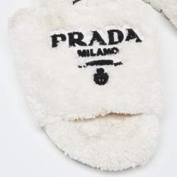 Pre Owned Prada White Terry Fabric Slides Size 38