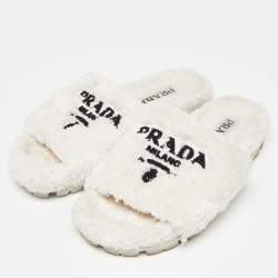 Pre Owned Prada White Terry Fabric Slides Size 38