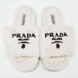 Pre Owned Prada White Terry Fabric Slides Size 38