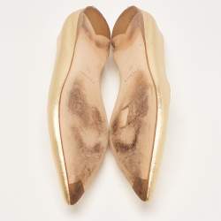 Pre Owned Prada Gold Saffiano Leather Pointed Toe Ballet Flats Size 38