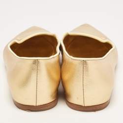 Pre Owned Prada Gold Saffiano Leather Pointed Toe Ballet Flats Size 38