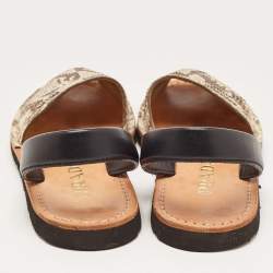 .Prada Beige/Black Python and Leather Flat Slingback Sandals Size 37