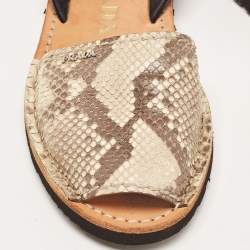 .Prada Beige/Black Python and Leather Flat Slingback Sandals Size 37