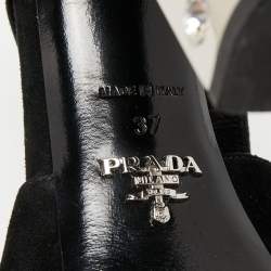 Pre Owned Prada Black Suede Crystal Embellished Heel Platform Slingback Sandals Size 37