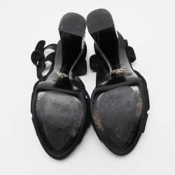 Pre Owned Prada Black Suede Crystal Embellished Heel Platform Slingback Sandals Size 37