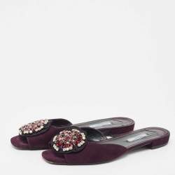 Prada Purple Suede Crystal Embellished Flat Slides Size 39.5