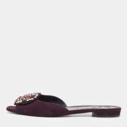 Prada Purple Suede Crystal Embellished Flat Slides Size 39.5
