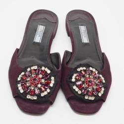 Prada Purple Suede Crystal Embellished Flat Slides Size 39.5