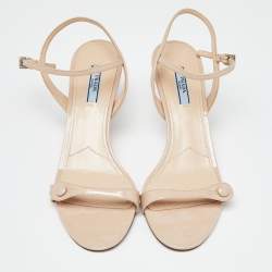 Prada Beige Patent Leather Ankle Strap Sandals Size 39