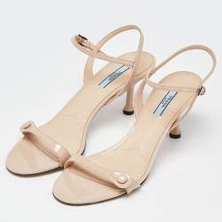 Prada Beige Patent Leather Ankle Strap Sandals Size 39