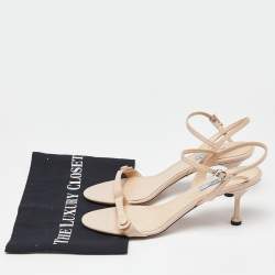 Prada Beige Patent Leather Ankle Strap Sandals Size 39