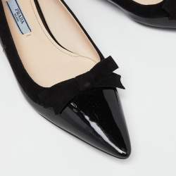 Prada Black Patent Leather Bow Pointed Toe Ballet Flats Size 37.5