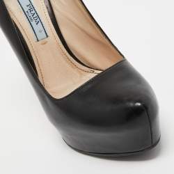 Pre Owned Prada Black Leather Platform Pumps Size 36.5