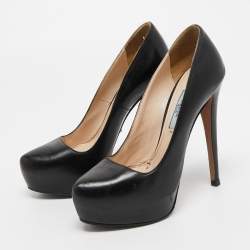 Pre Owned Prada Black Leather Platform Pumps Size 36.5