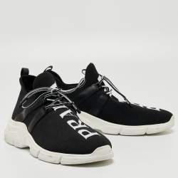 Pre Owned Prada Black/White Logo Knit Fabric Low Top Sneakers Size 38
